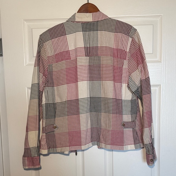 Red, Black and White Plaid Zip Up Collard Cottagecore 100% Cotton Jacket - Picture 8 of 14